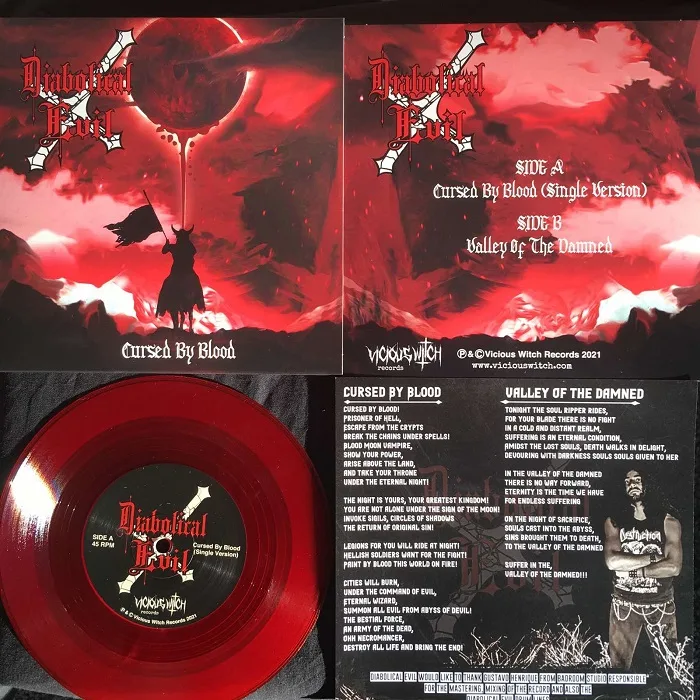 Diabolical Evil Cursed By blood red 7inch vinyl vicious witch records